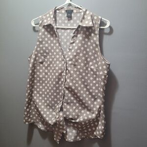 Ann Taylor Grey and White Polka Dot Sleeveless Top M